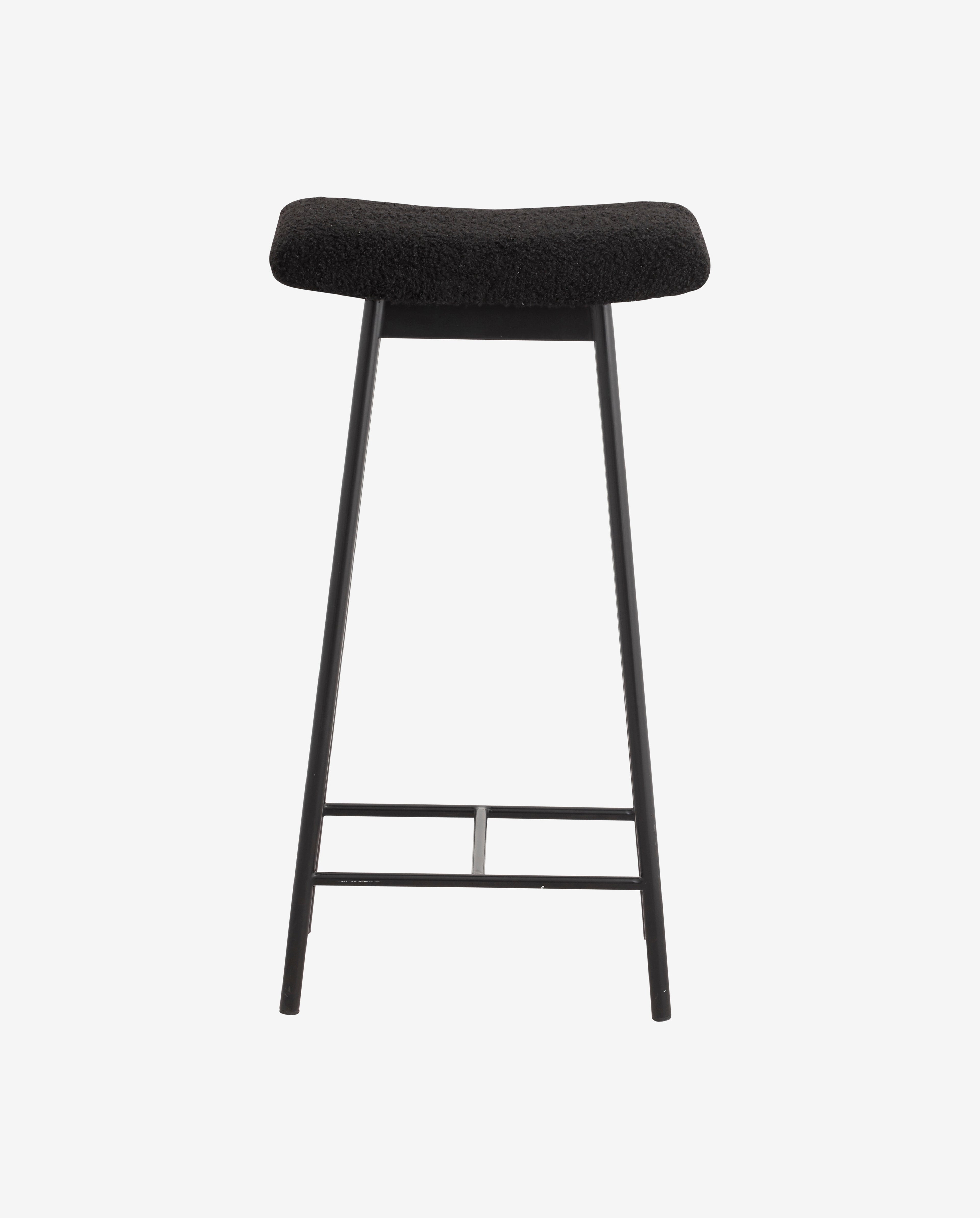 Zala bar stool with imitation lambskin - black