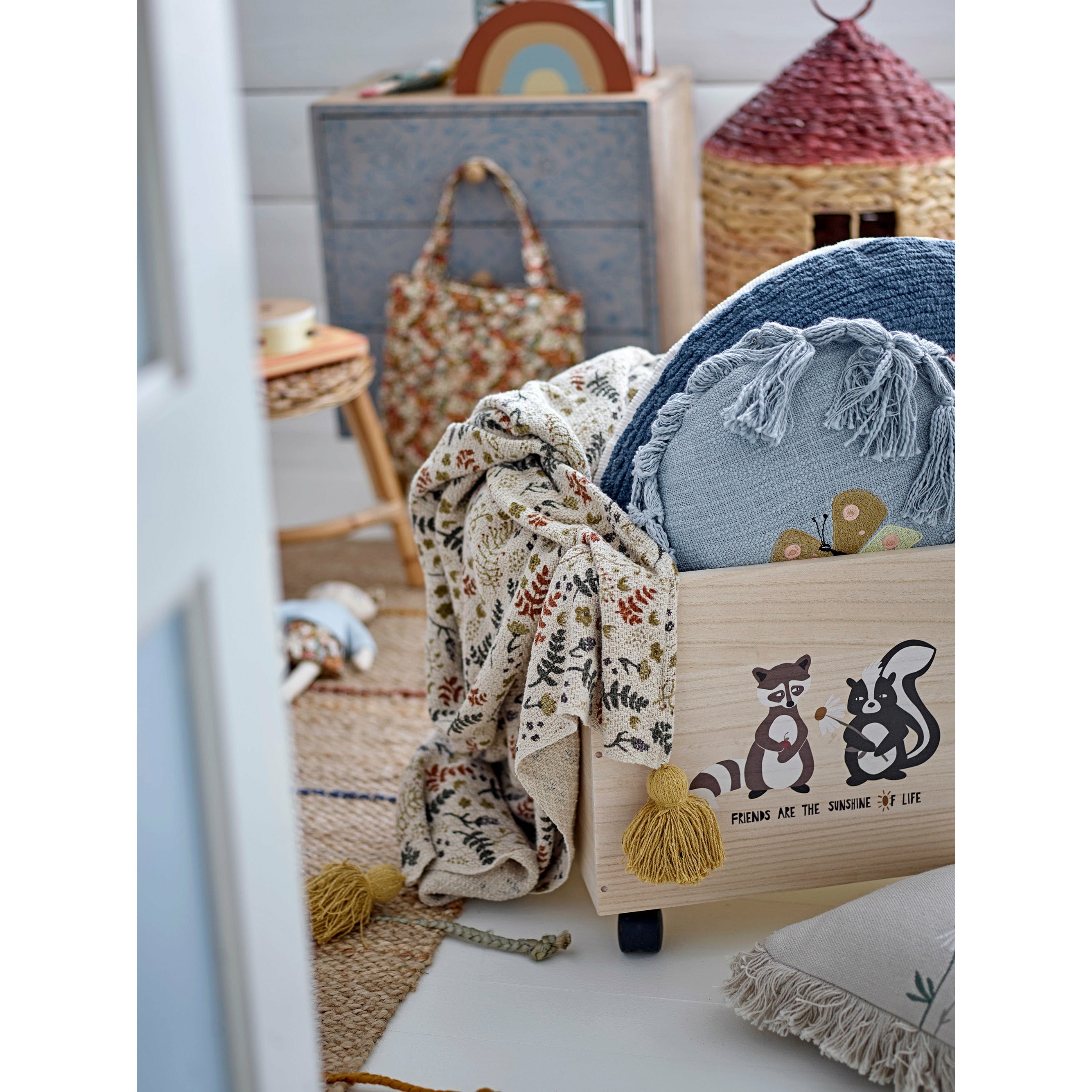 Nonni Opbevaringskasse m/Hjul, Sort, Kejsertræ - L40/50xW30/35xH30/35 cm, Set of 2 - BLOOMINGVILLE MINI - DesignGaragen.dk