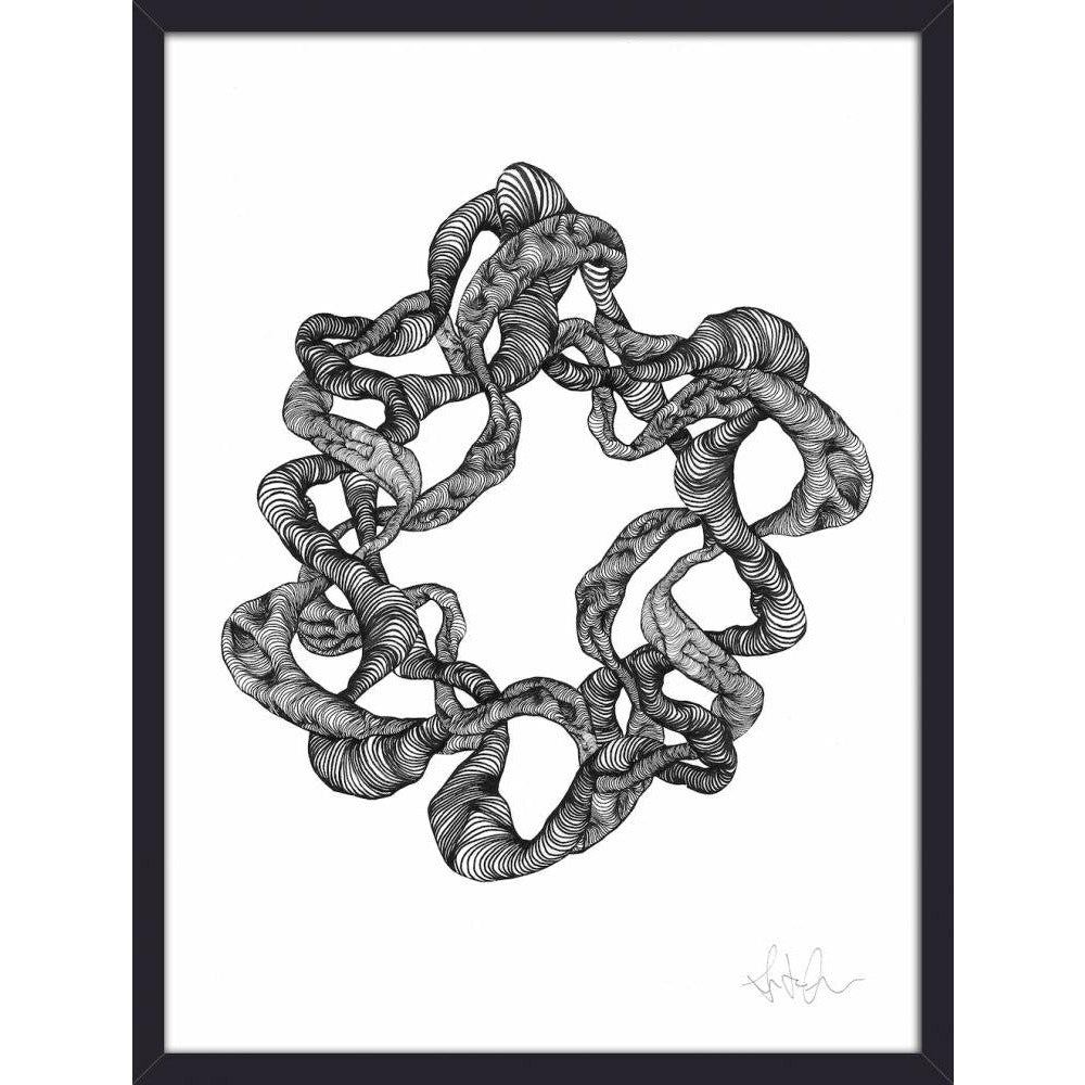 Nordal WREATH illustration in ink with frame - 40x30 cm - black/white