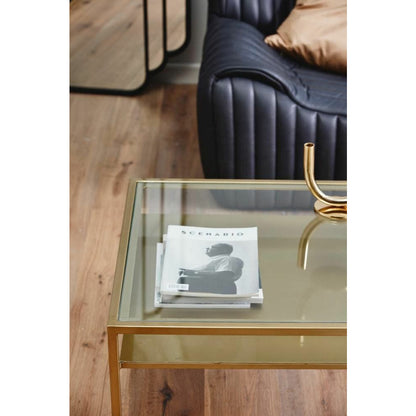 Nordal ETNE golden coffee table with clear glass - 70x70 cm