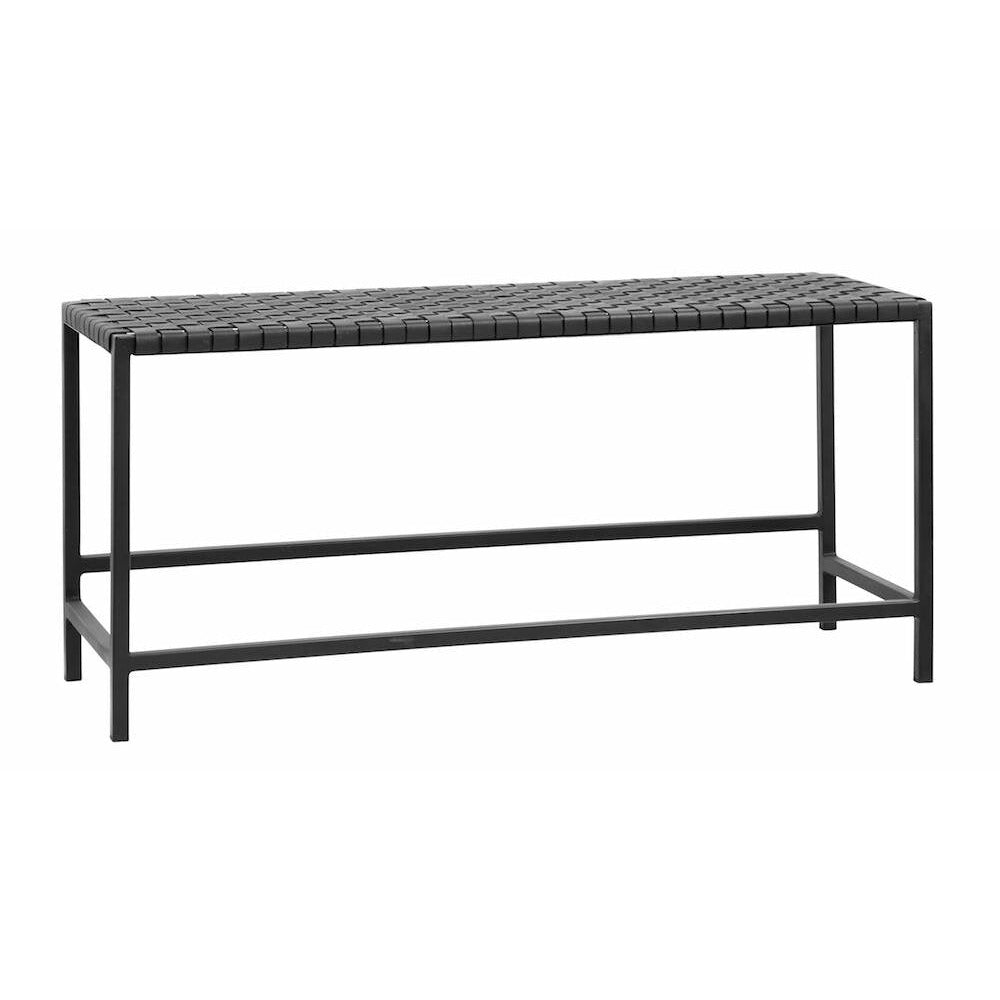 Nordal Bench in braided leather with iron frame - L101 cm - black