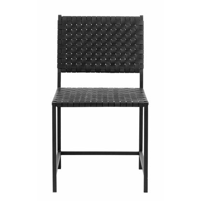 Nordal Dining chair in braided leather with iron frame - black