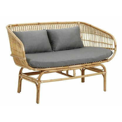 Nordal BALI sofa in rattan with cushions - L138 cm - nature/grey