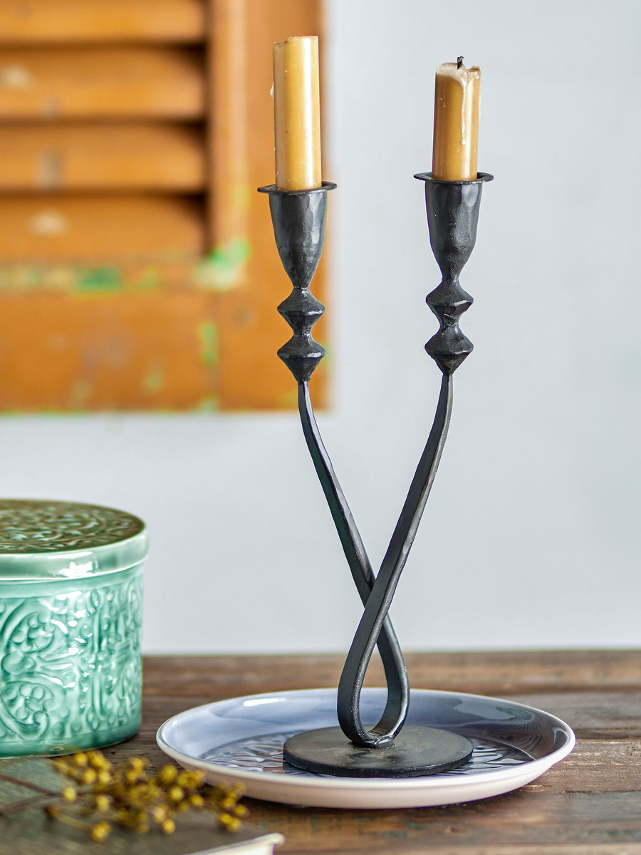 Creative Collection Penilla Candlestick, Black, Metal