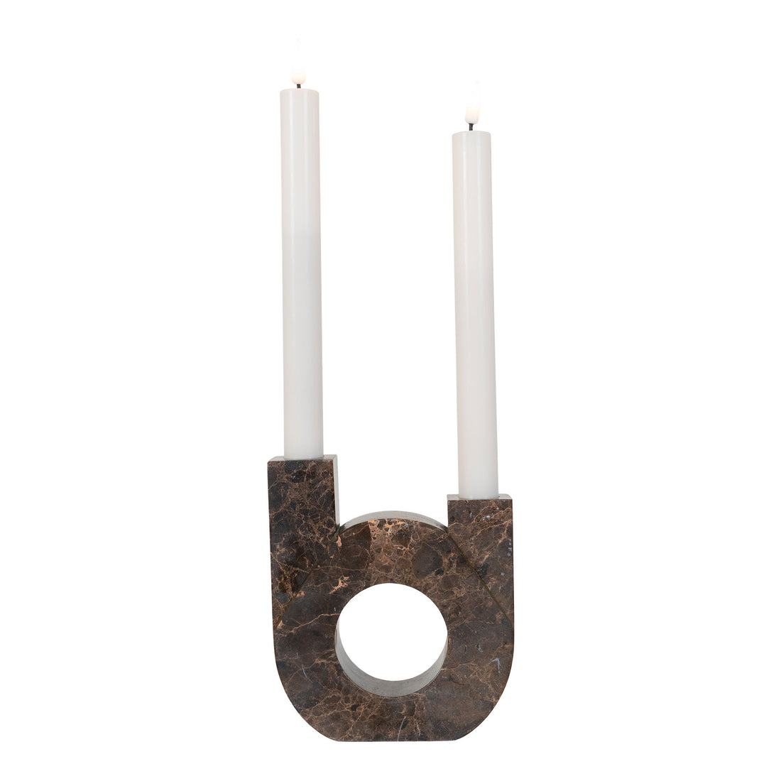 Candlestick - candlestick in marble, brown, double holder, 13x3.5x15 cm - 1 - pcs