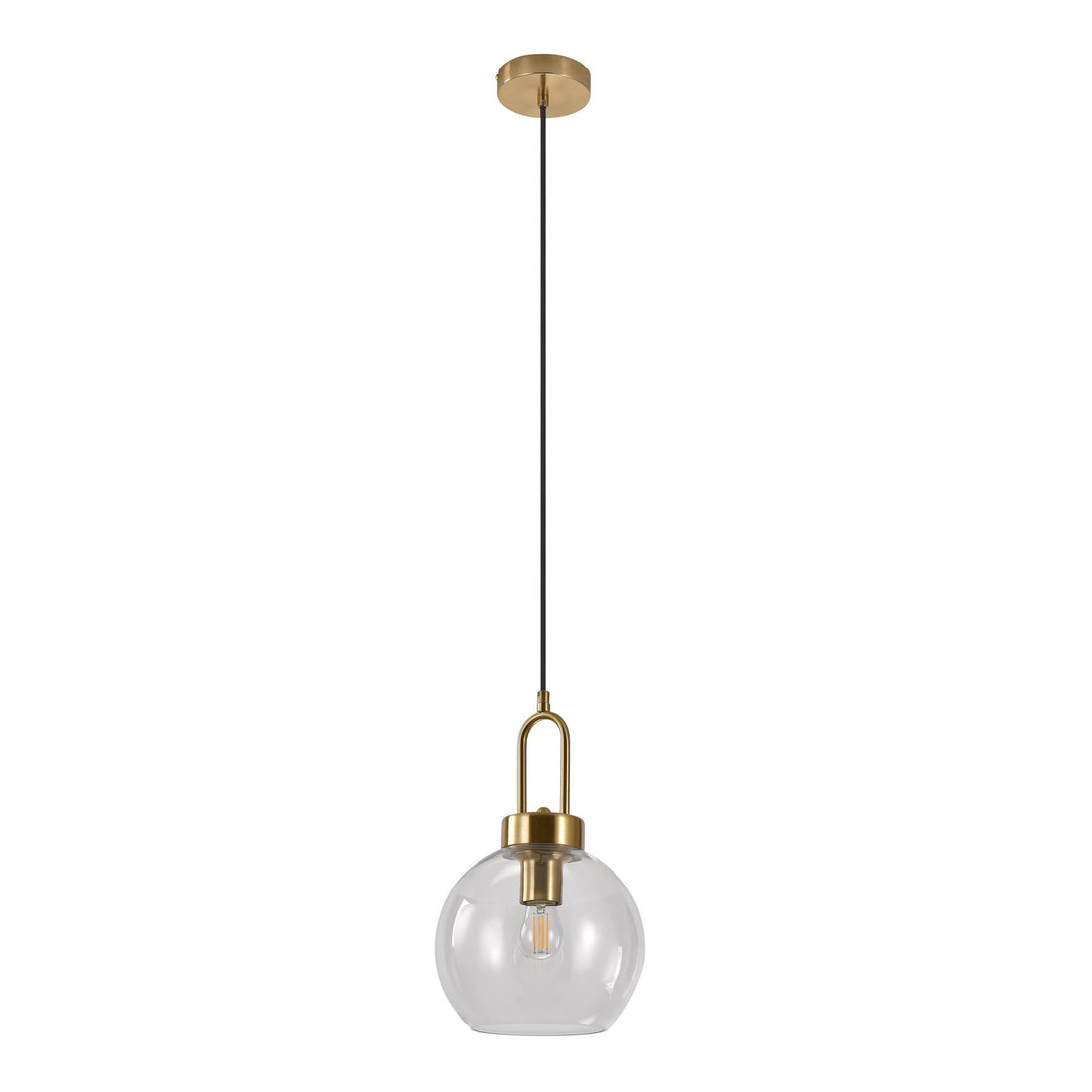 Luton pendant - pendant in spherical clear glass and brass fring 150 cm fabric cord bulb: E27/40W - 1 - pcs