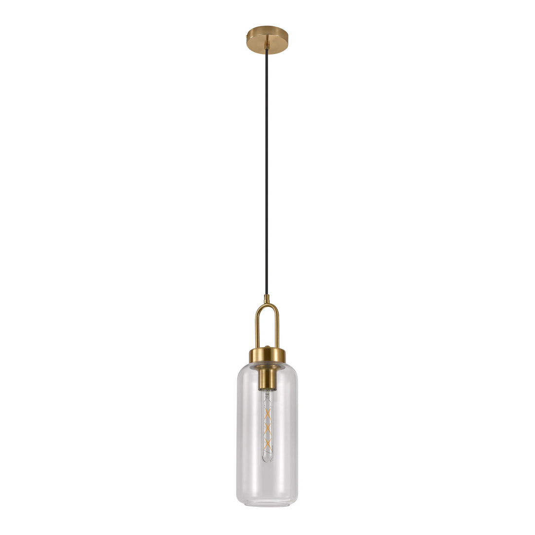 Luton pendant - pendant in cylinder shaped clear glass and brass fitting 150 cm fabric cord bulb: E27/40W - 1 - pcs