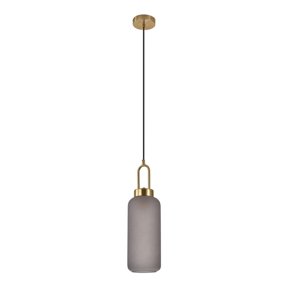 Luton pendant - pendant in cylinder -shaped mat Smokey glass and brass fry 150 cm fabric cord bulb: E27/40W - 1 - pcs