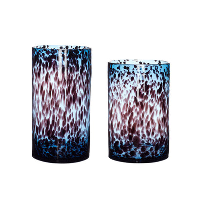Hübsch leo vases cylinder black/blue (set of 2)
