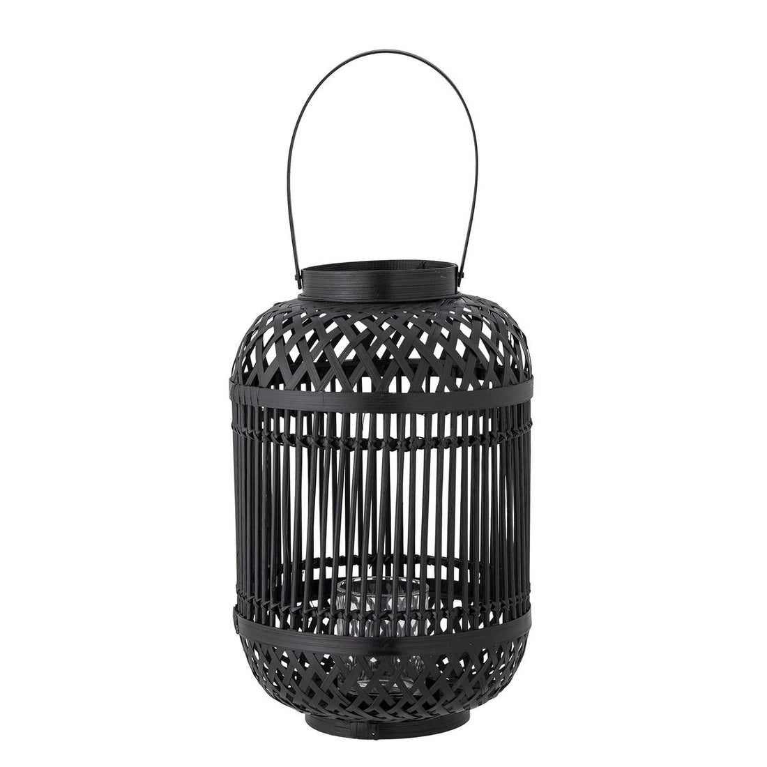 Bloomingville Tilla lantern w/glass, black, bamboo