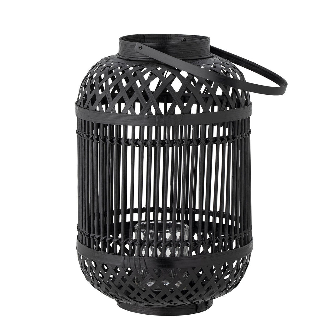 Bloomingville Tilla lantern w/glass, black, bamboo
