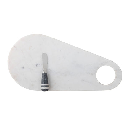Bloomingville Abrial Cutting Board w/knife, white, marble