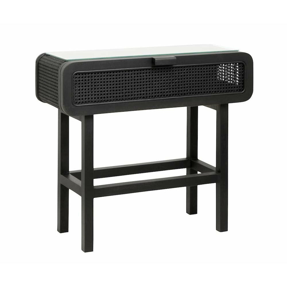 Nordal MERGE console table in teak with glass - 90x35 - black