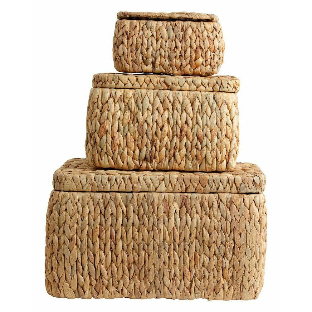 Nordal OSA wicker baskets with lid - 3 pcs. - natural