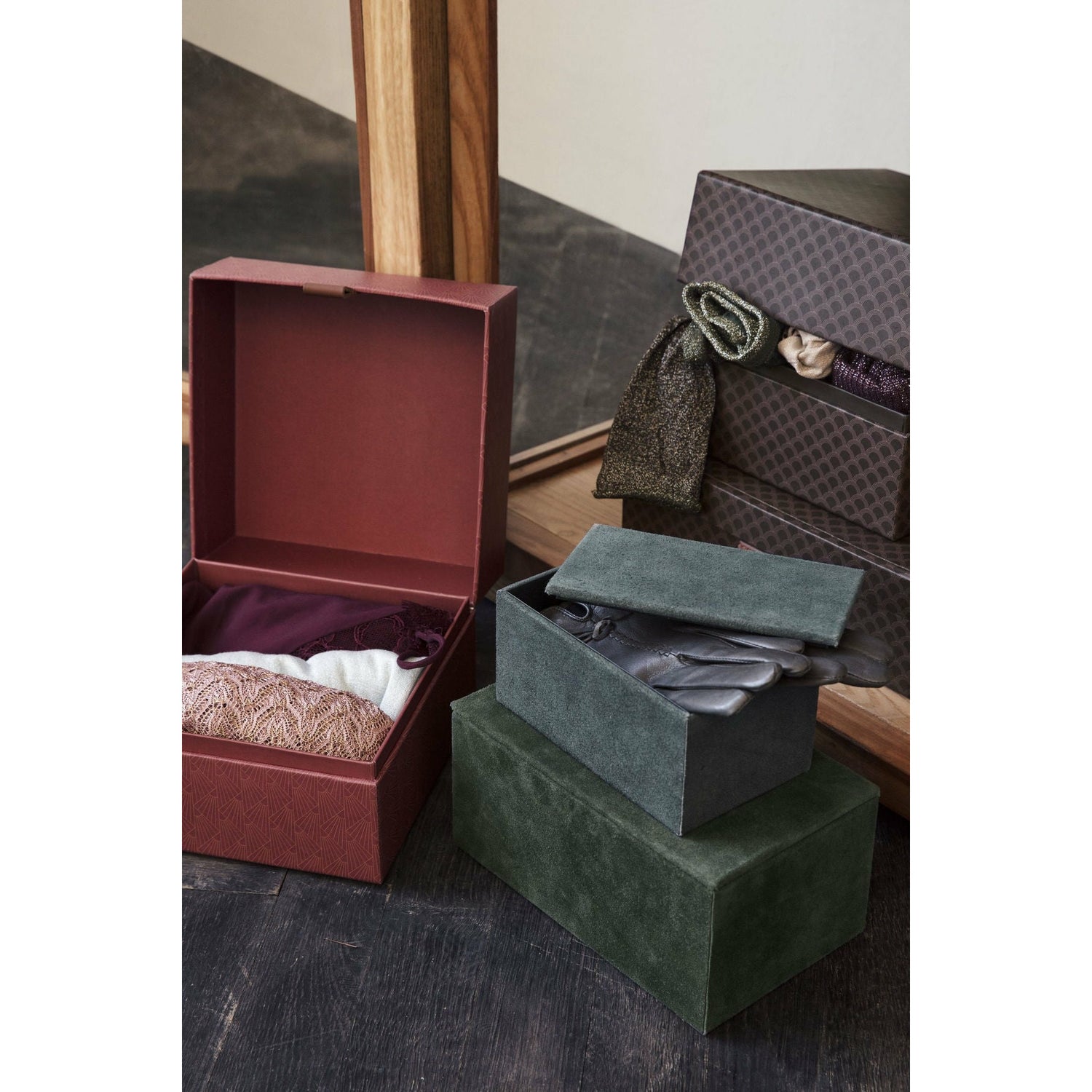 House Doctor - Suede storage boxes with 2 - Henna