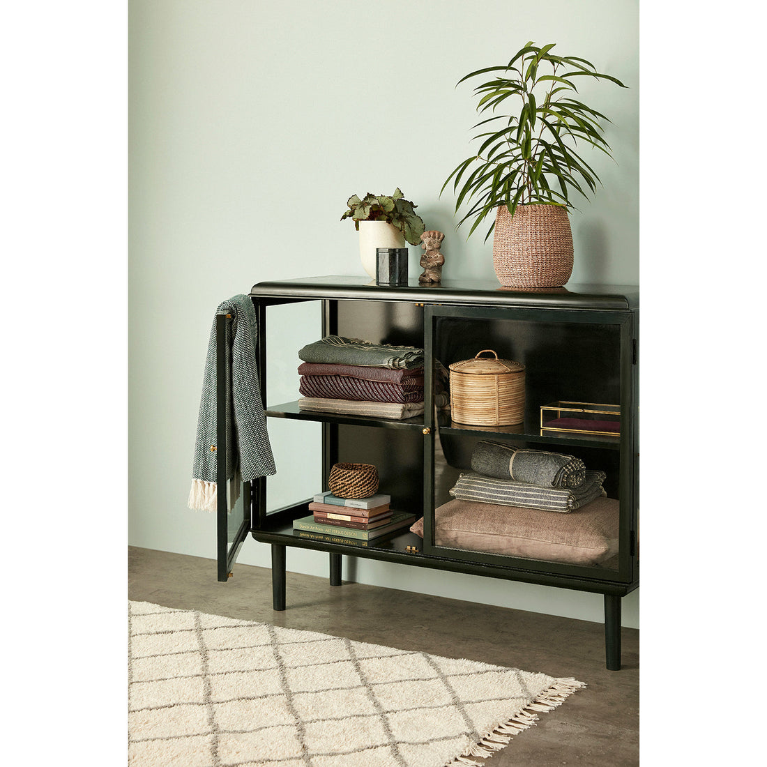 Hübsch - Kurv, rund, grøn/natur, s/3 - ø16xh9, ø20xh13, ø26xh18cm - Hübsch - DesignGaragen.dk