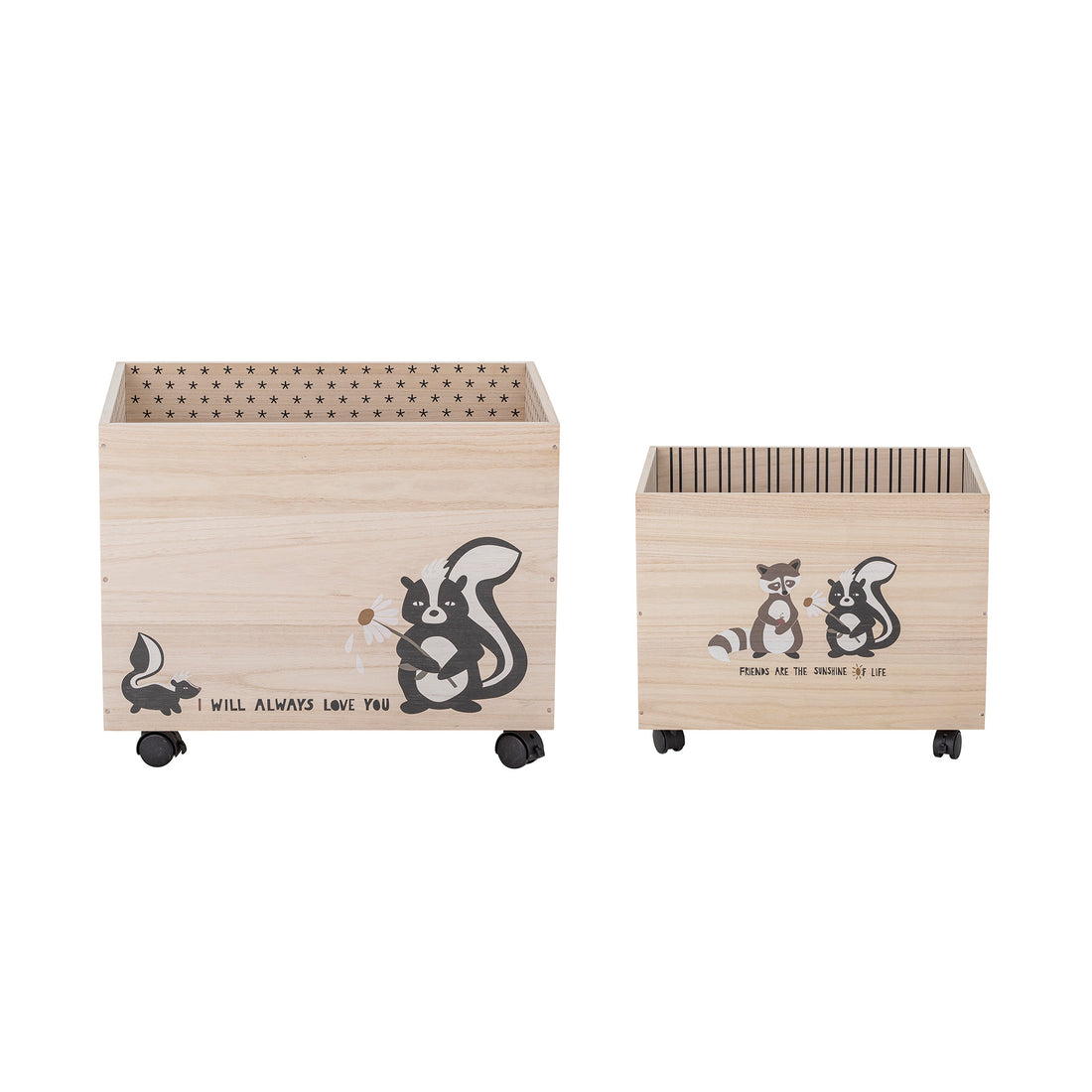 Nonni Opbevaringskasse m/Hjul, Sort, Kejsertræ - L40/50xW30/35xH30/35 cm, Set of 2 - BLOOMINGVILLE MINI - DesignGaragen.dk
