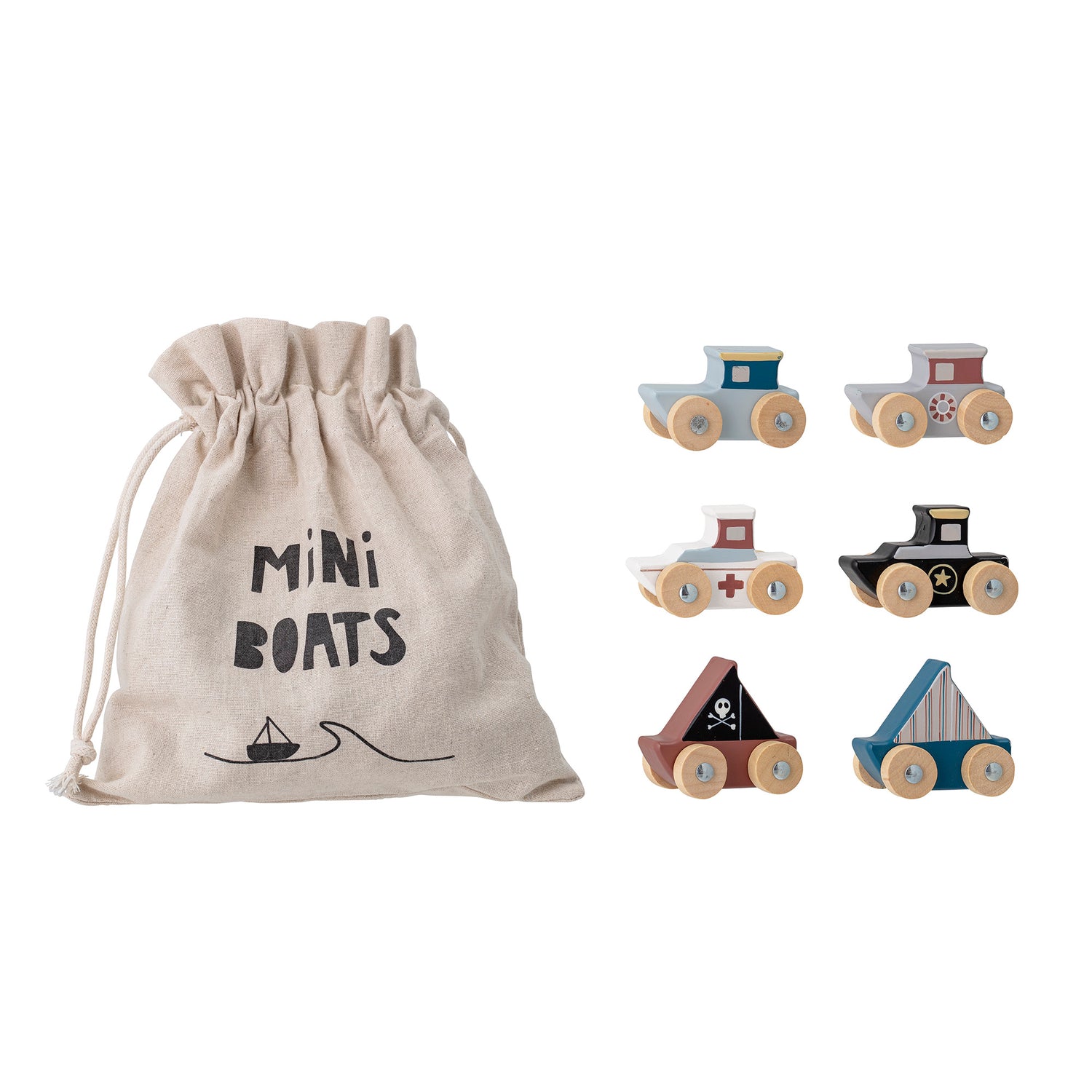 BLOOMINGVILLE MINI Lissen Legetøjsbåd, Blå, MDF - L22xH18xW4,5 cm, Set of 6 - DesignGaragen.dk.