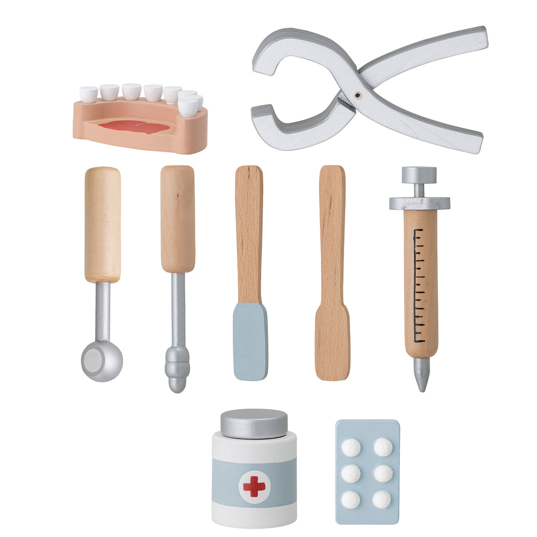 Eleo Legesæt, Tandlæge, Grå, Bøg - L14xH10xW5,5 cm, Set of 9 - BLOOMINGVILLE MINI - DesignGaragen.dk